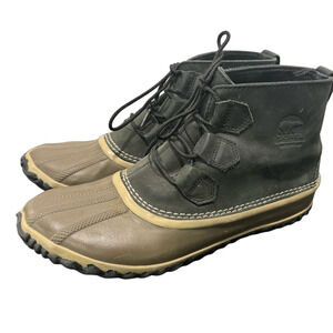 Sorel Out N About Womens Sz 9.5 #NL2133-010 Waterproof Ankle Duck Boots Grey Tan